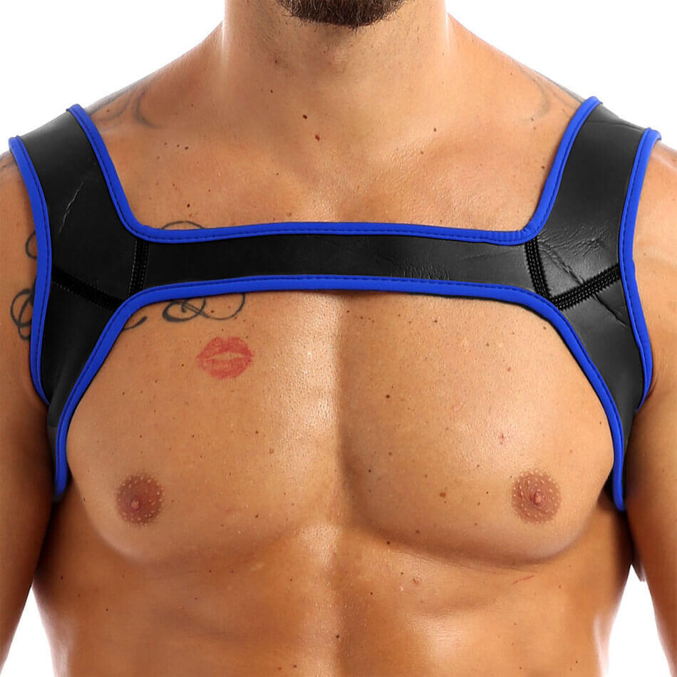 Fetish Play Neoprene Bulldog Style BDSM Chest Harness Blue 1
