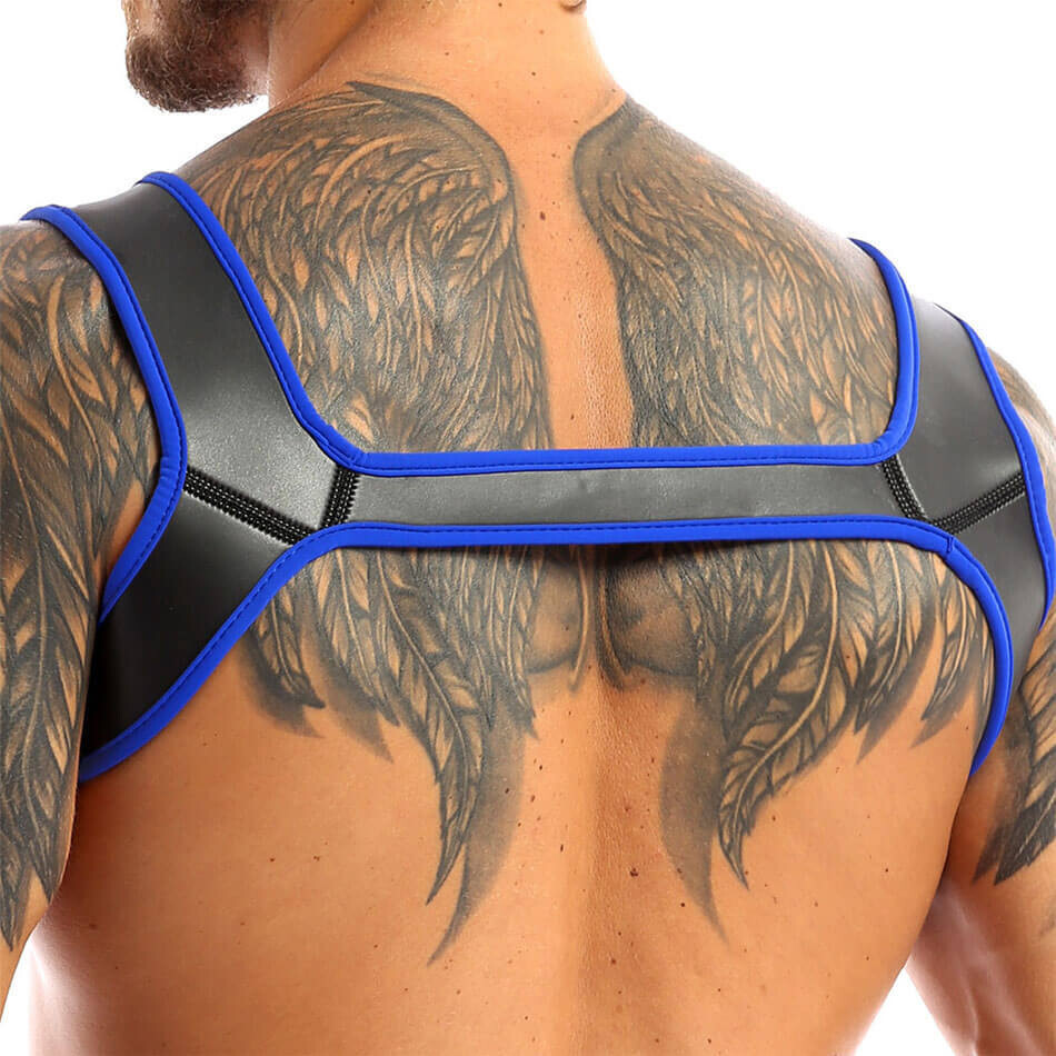 Fetish Play Neoprene Bulldog Style BDSM Chest Harness Blue 2