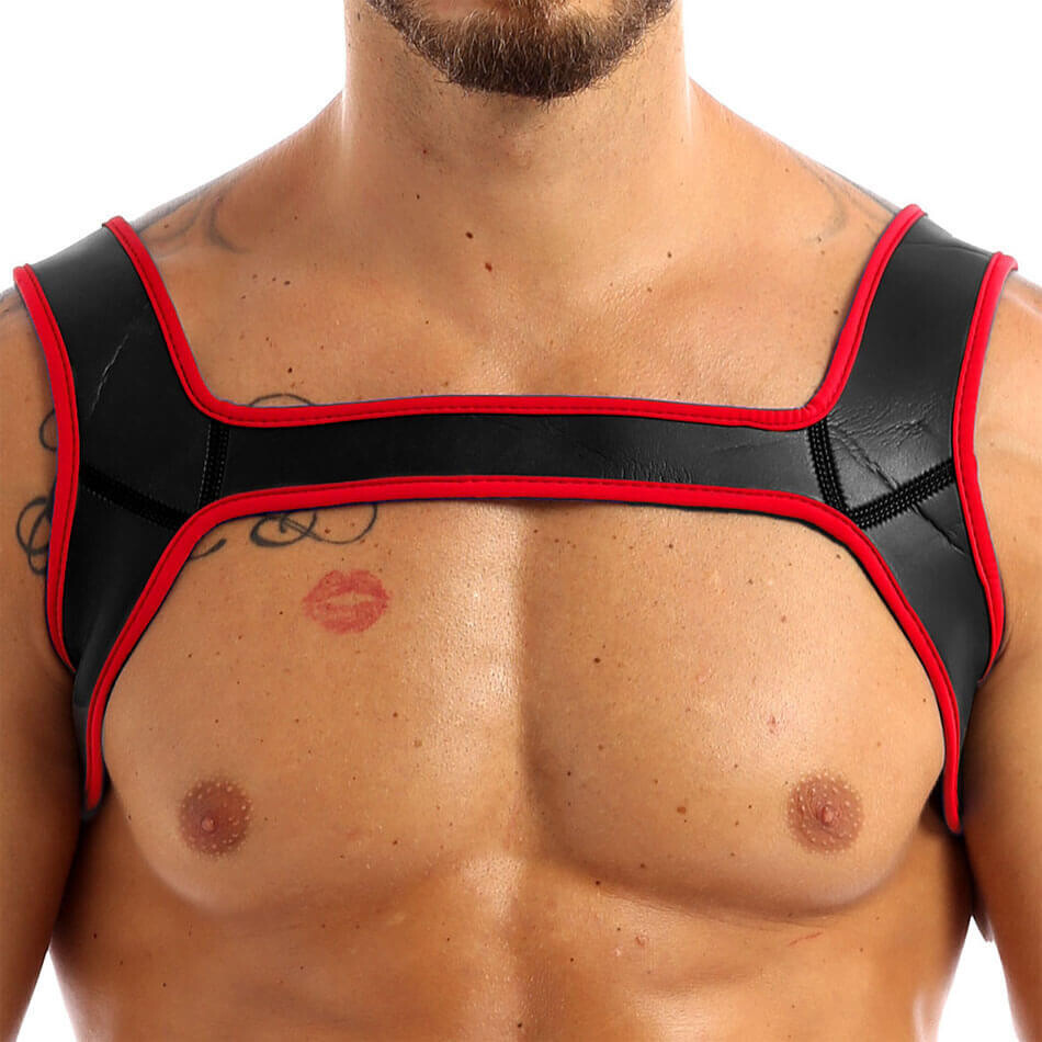 Fetish Play Neoprene Bulldog Style BDSM Chest Harness Red 2