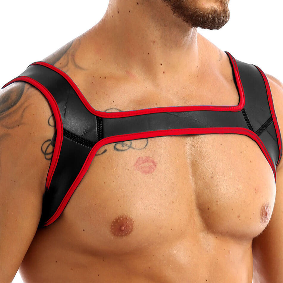 Fetish Play Neoprene Bulldog Style BDSM Chest Harness Red 3