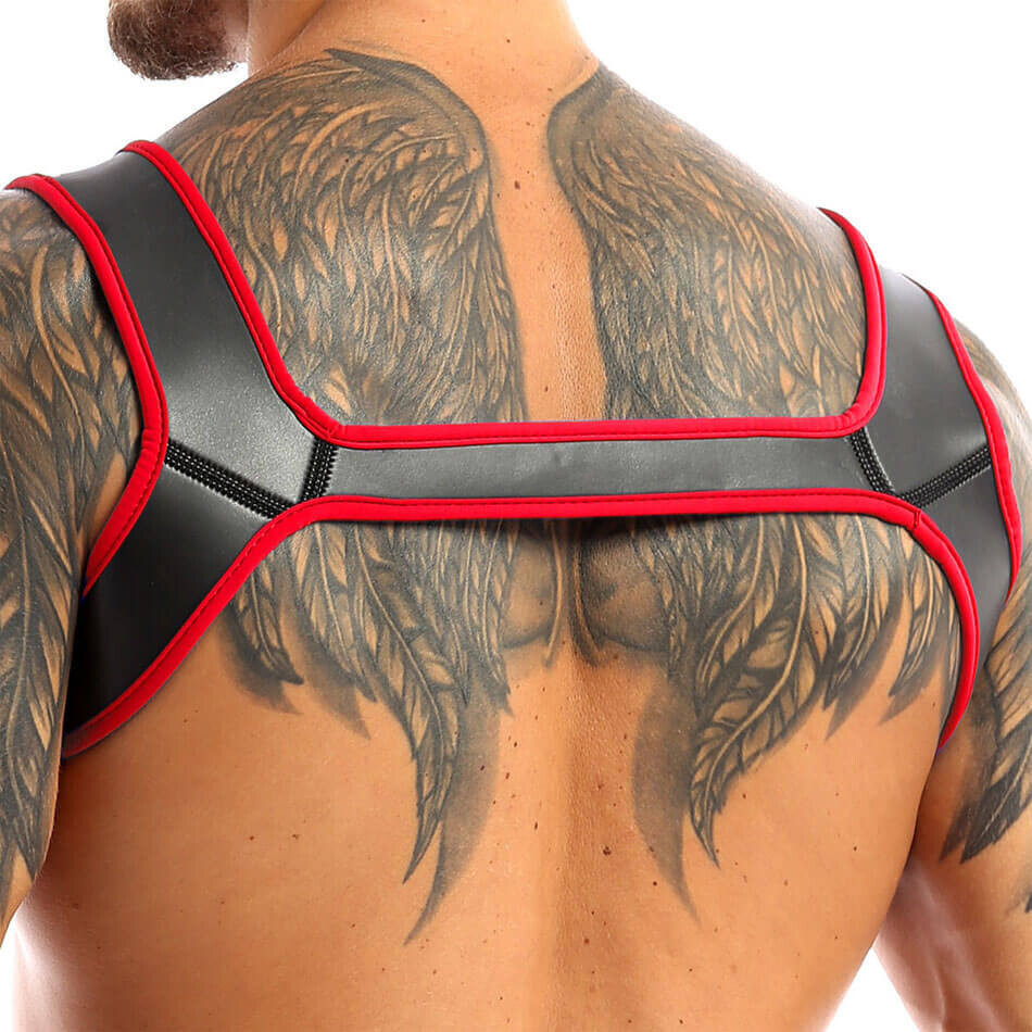 Fetish Play Neoprene Bulldog Style BDSM Chest Harness Red 4